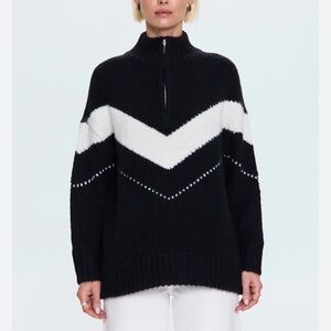 PISTOLA WOMENS ARDEN CHEVRON COLORBLOCK SWEATER BLACK WHITE LARGE QUARTER ZIP